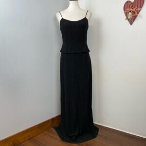 Betsy & Adam Black Sparkling Bead Strap Evening Maxi Dress 12P Wedding Formal